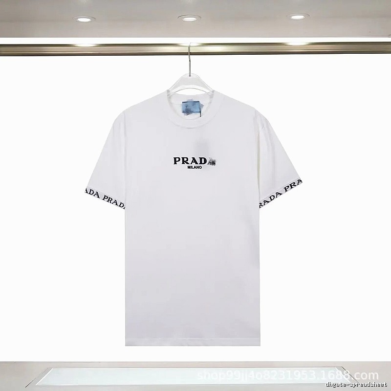 Prada Classic Webbing Minimalist Style White T-Shirt