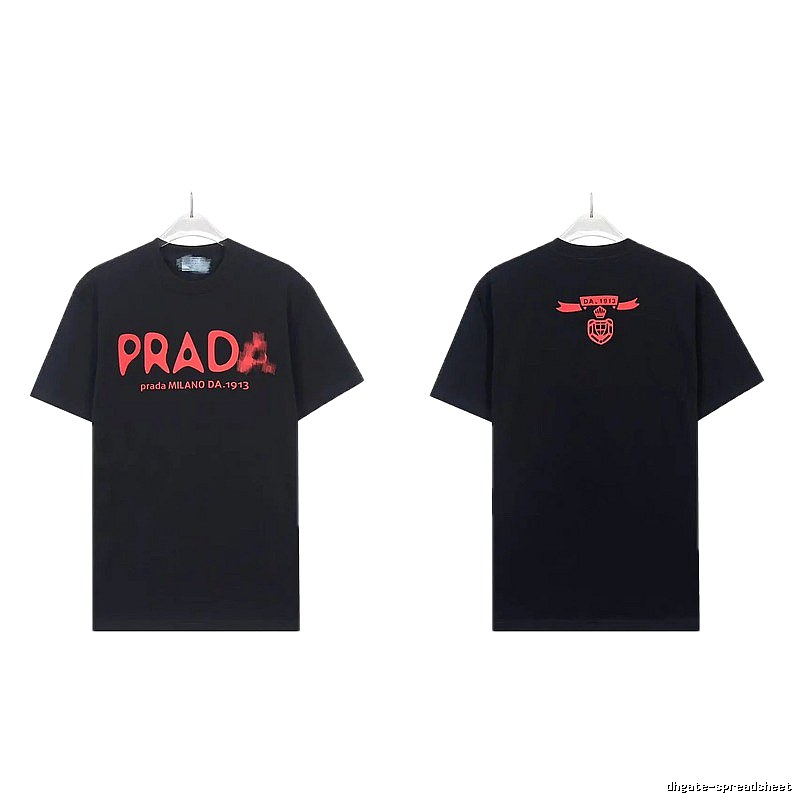 Prada Letter Print Trendy Cool Style Black Short-sleeve T-shirt