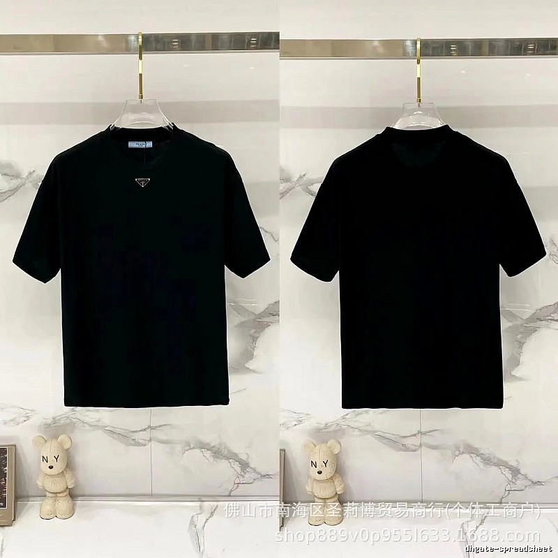 Prada Triangle Logo Minimalist Style Black T-Shirt