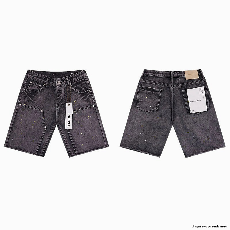 Purple Godspeed Ink-splattered Black and Grey Denim Shorts