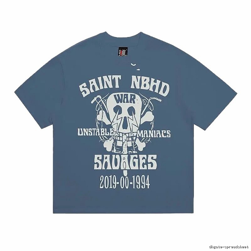 SAINT Skull Print Vintage Grey-Blue Short Sleeve T-Shirt
