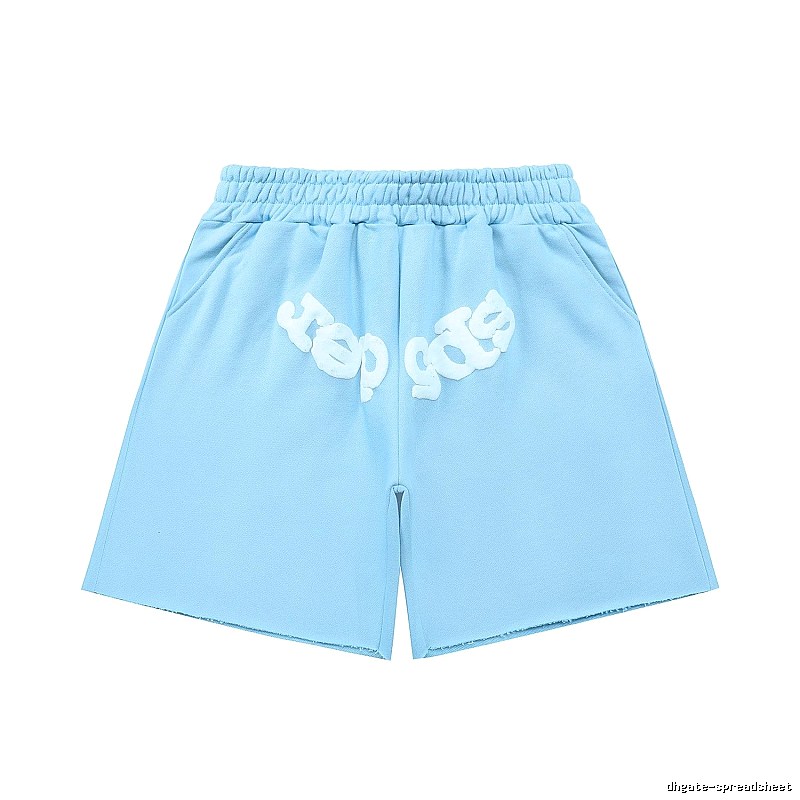 Sp5der letter-style light blue shorts