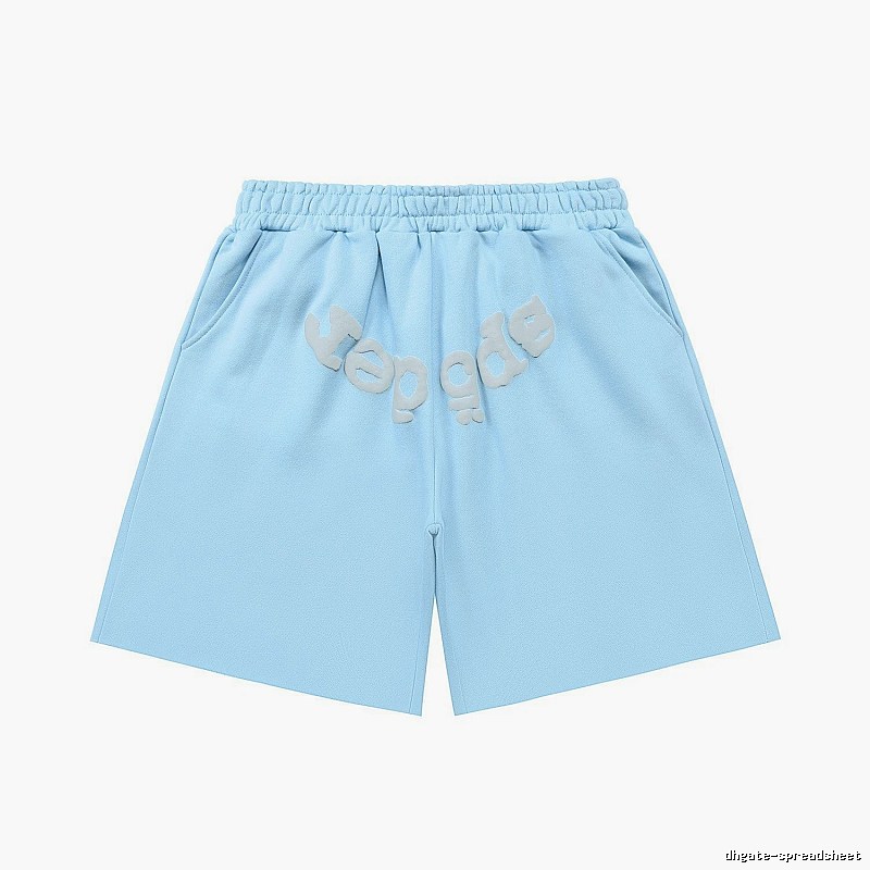 Sp5der letter-style light blue shorts