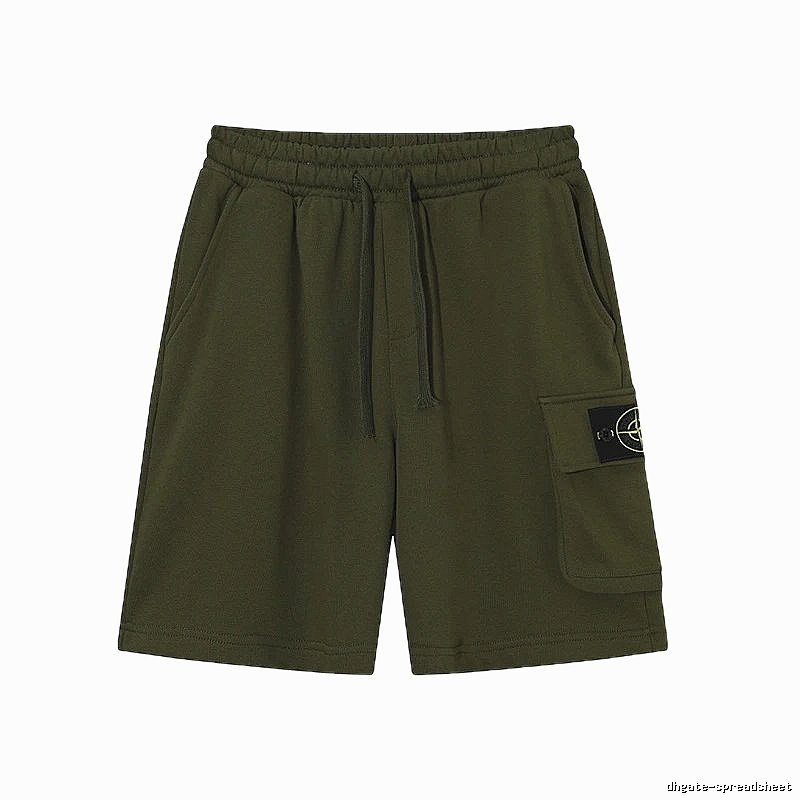 Stone Island Classic Workwear Style Army Green Casual Shorts
