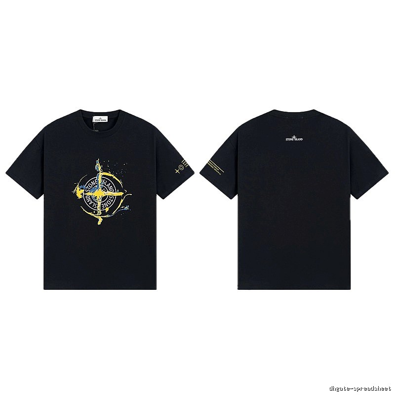 Stone Island Ink-splattered Street Style Black Short-sleeve T-shirt