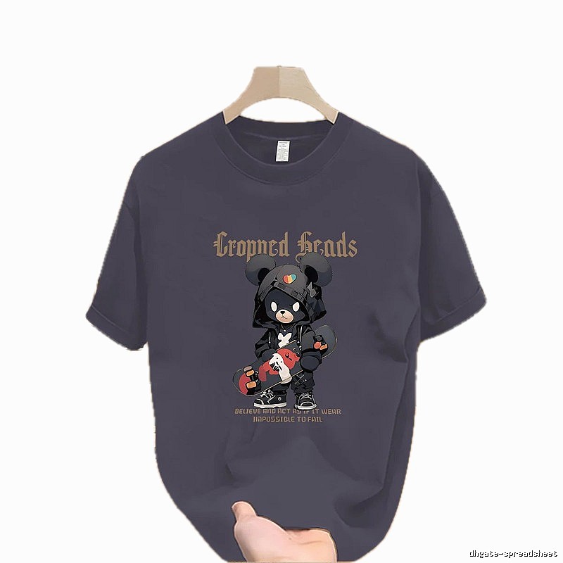 Streetwear Brand Skateboard Bear Street Style Dark Grey Printed T-Shirt