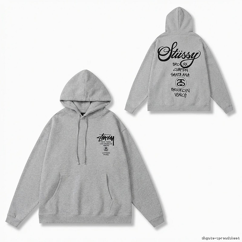 Stussy City Series Minimalist Style Light Gray Hoodie
