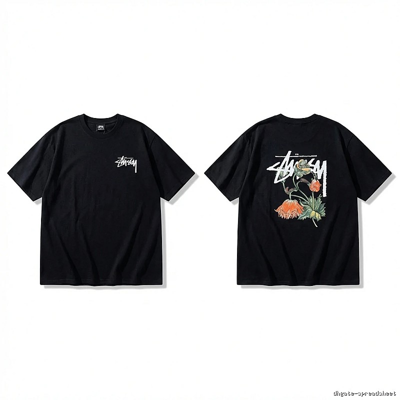 Stussy floral-style black T-shirt