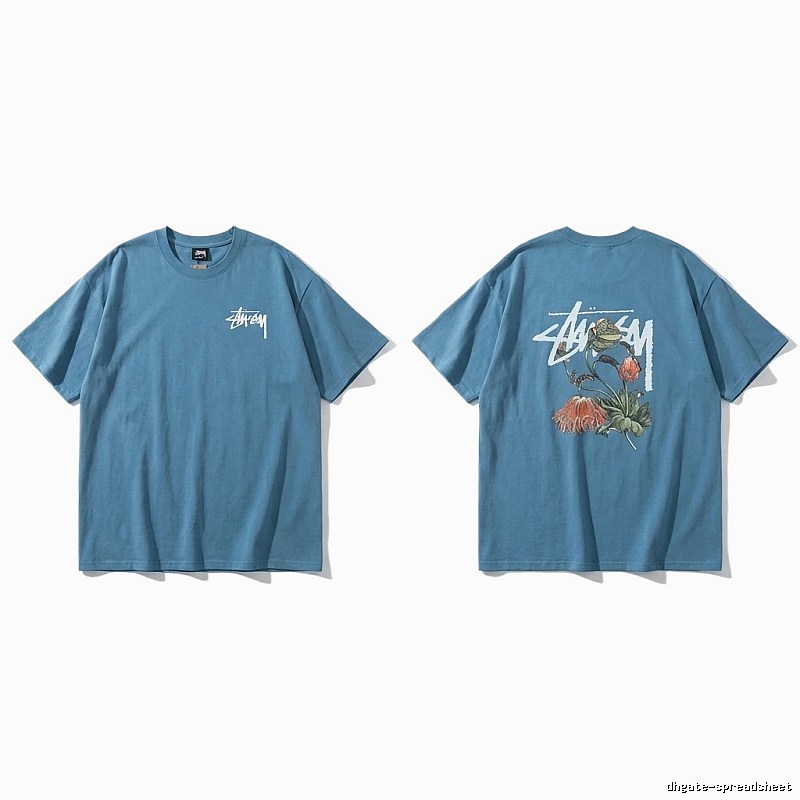 Stussy floral-style blue T-shirt