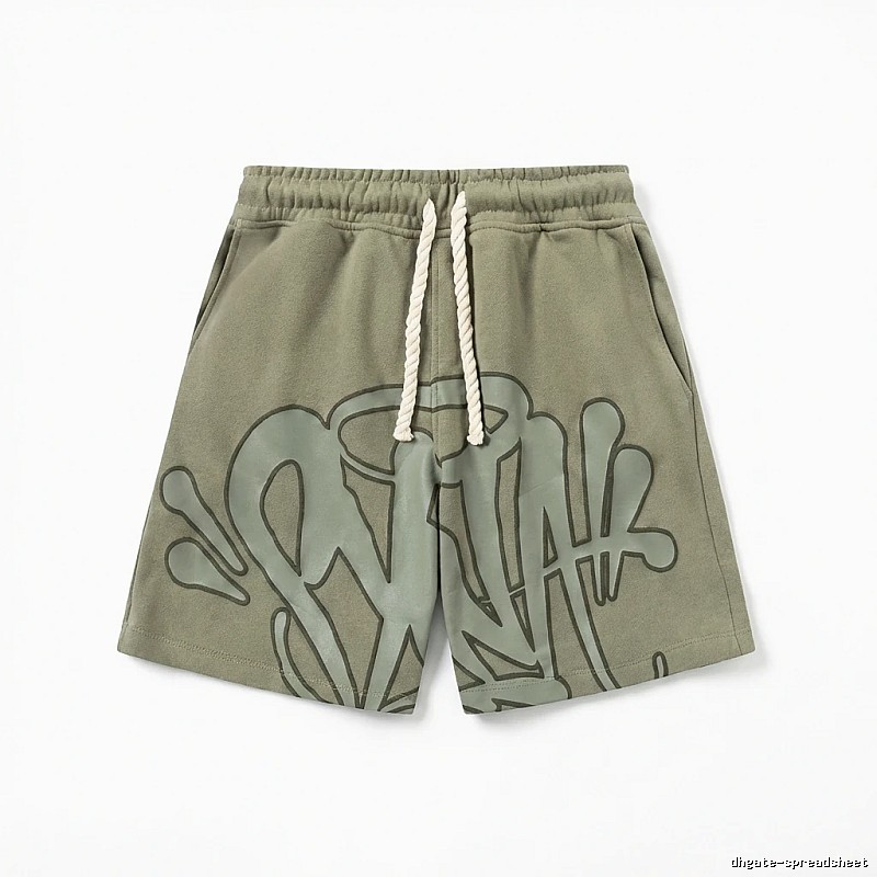 SynaWorld graffiti-style military green shorts