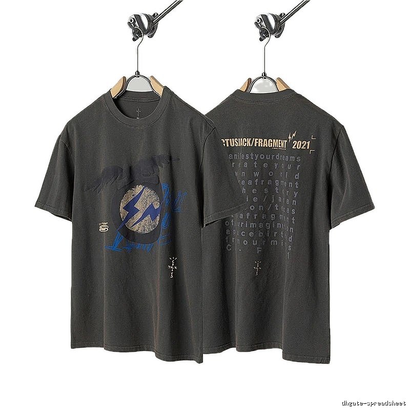 Travis Scott Lightning Co-branded Vintage Charcoal Gray T-Shirt