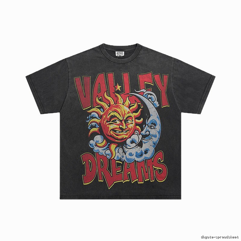 Valley Sun & Moon Print Vintage Black T-Shirt