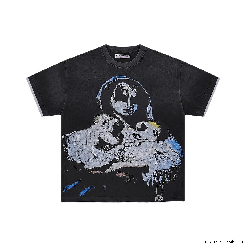 Valley Virgin Mary Print Vintage Distressed Black T-Shirt