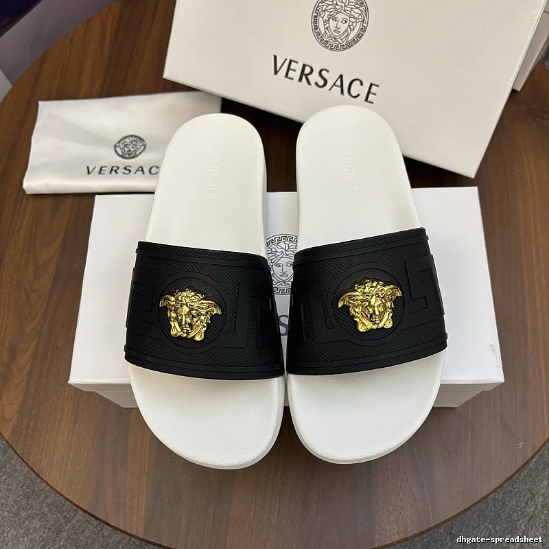 Versace Medusa Luxury Style White, Black and Gold Slides