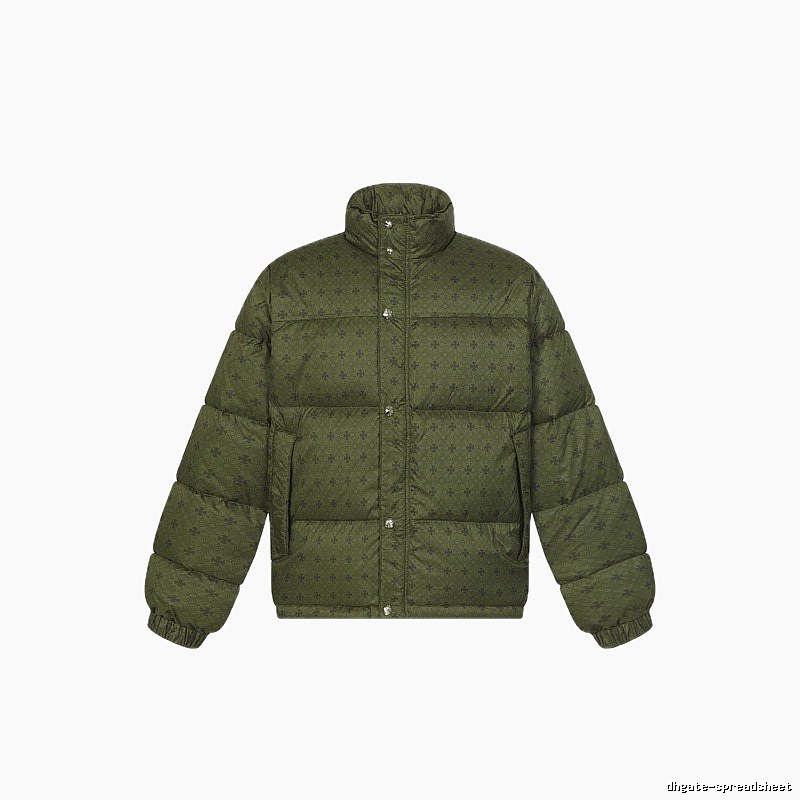 Vintage-style down jacket with Chrome Hearts print