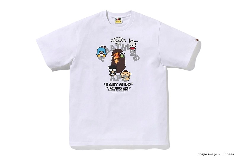 White short-sleeved shirt with Bape cartoon prints